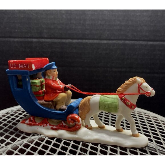 Vtg Lefton China 1993  Colonial Village Horse Drawn US Mail Sleigh #00977 READ - Picture 1 of 14